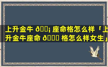 上升金牛 🐡 座命格怎么样「上升金牛座命 🍁 格怎么样女生」